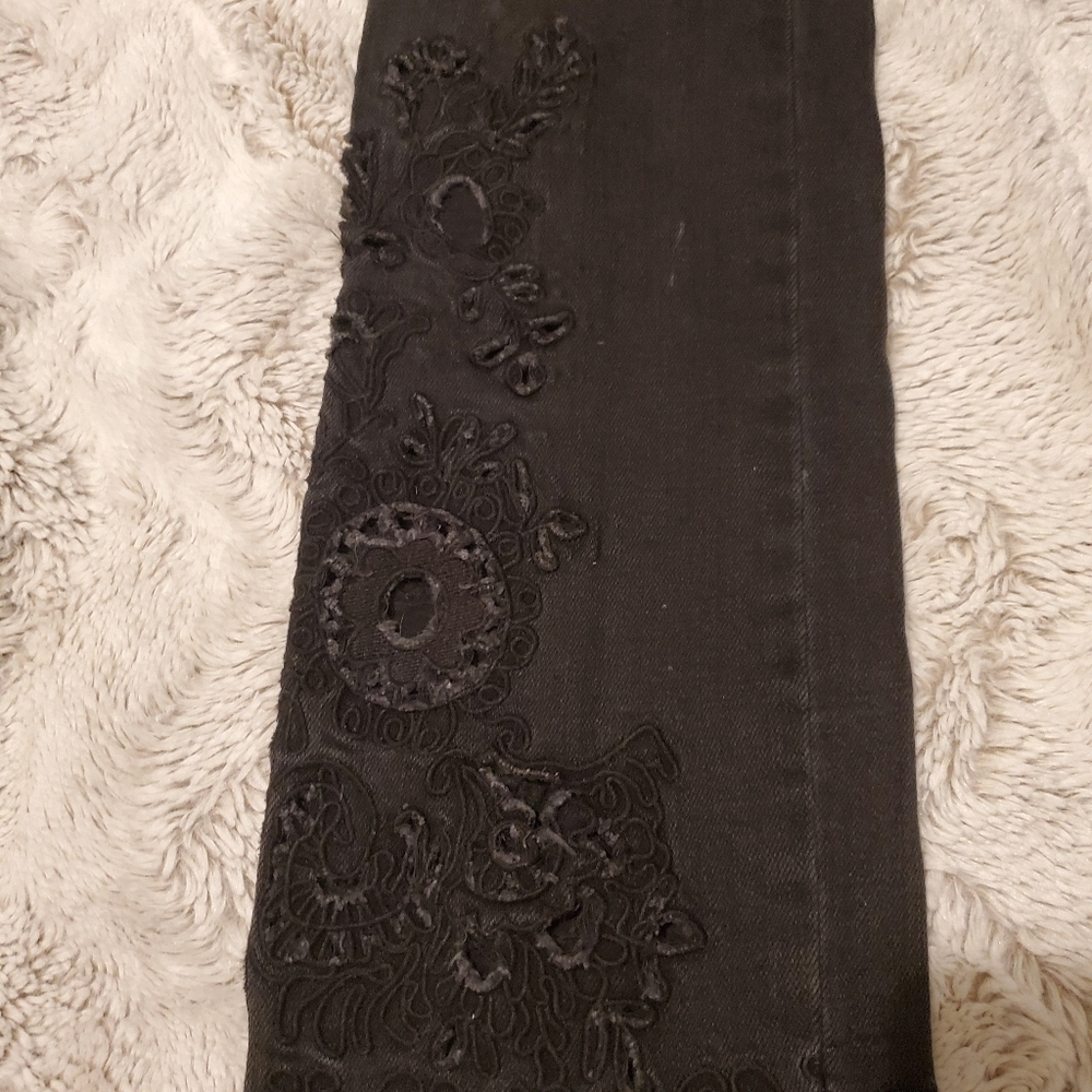 Free People Cutwork Cigarette Jeans   Women 25 Faded Black High Rise Bohemian - Picture 4 of 9